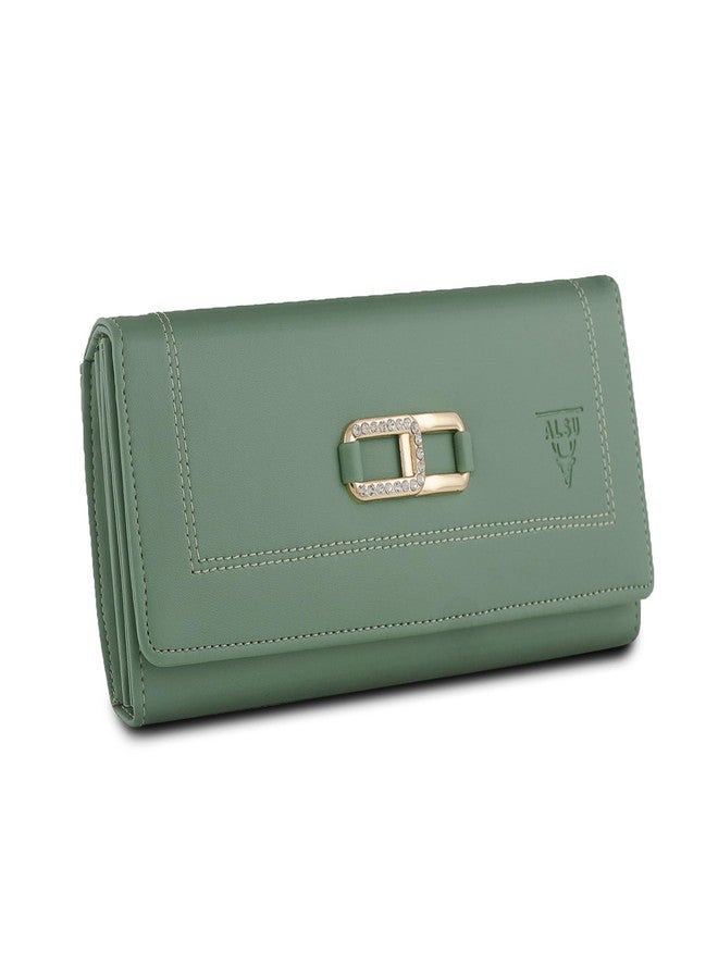 ALSU Women's Hand Wallet Purse Clutch | Phone Pocket| 4 Card Slots| Coin Pockets| Smooth Material (Light Green) - Image 1